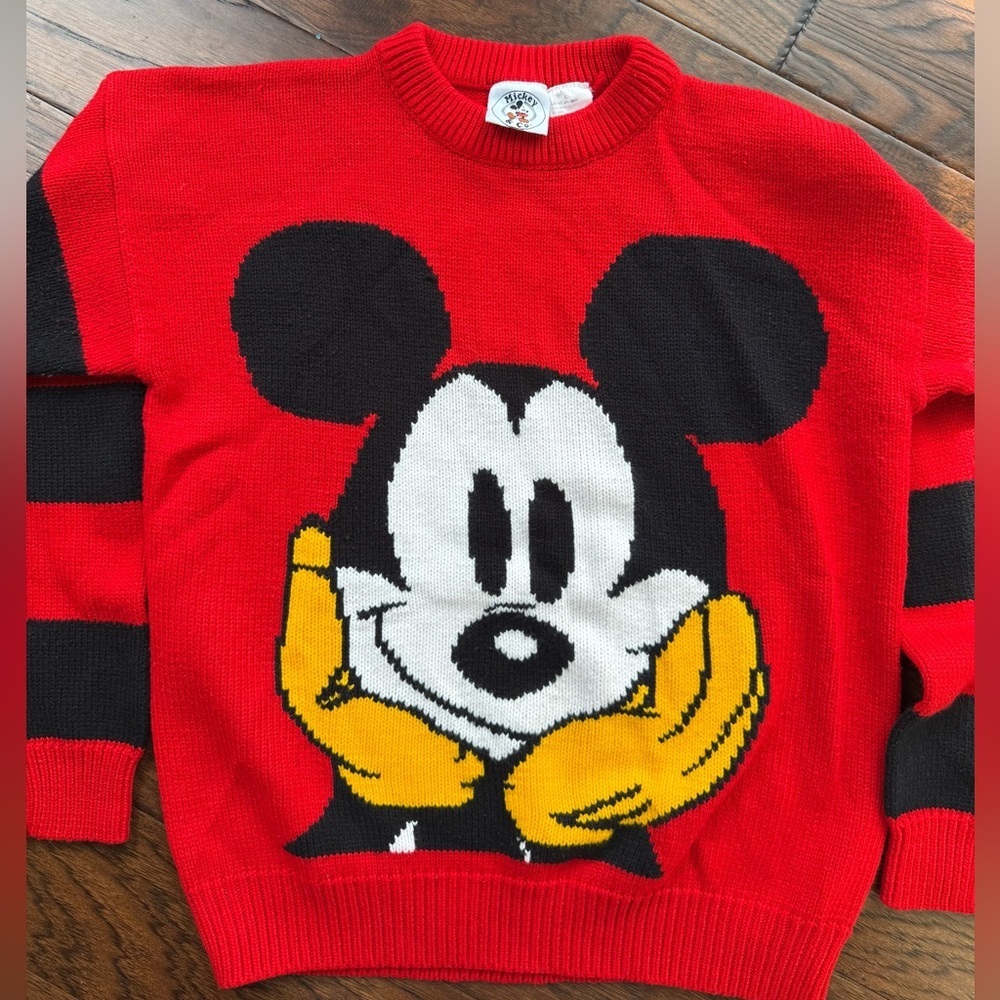 Vintage Mickey & Co Mickey Mouse Red Striped Knit Sweater 90s Size S